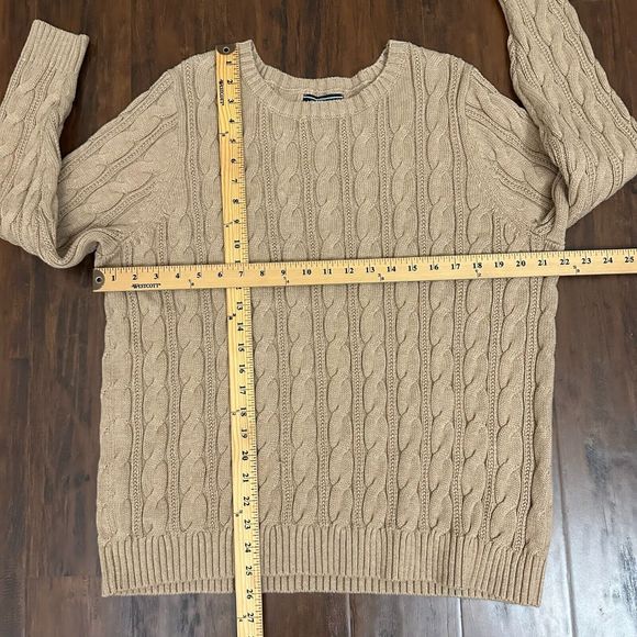 NWT LANDS' END Long Sleeve Cable Knit Crew Neck Pullover Sweater in Tan - Picture 8 of 8